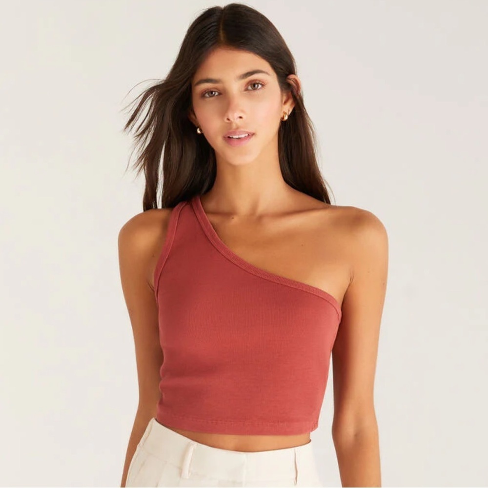 Z Supply Toni One Shoulder Rib Tank - Rouge